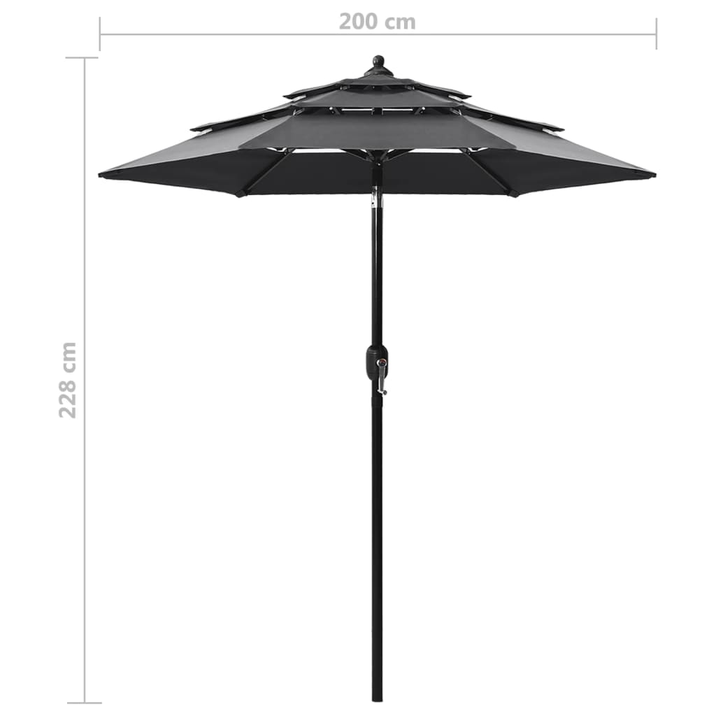 vidaXL Parasol 3-laags met aluminium paal 2 m antracietkleurig