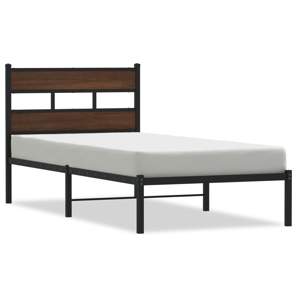 vidaXL Bedframe met hoofdbord zonder matras bruin eiken 107x203 cm