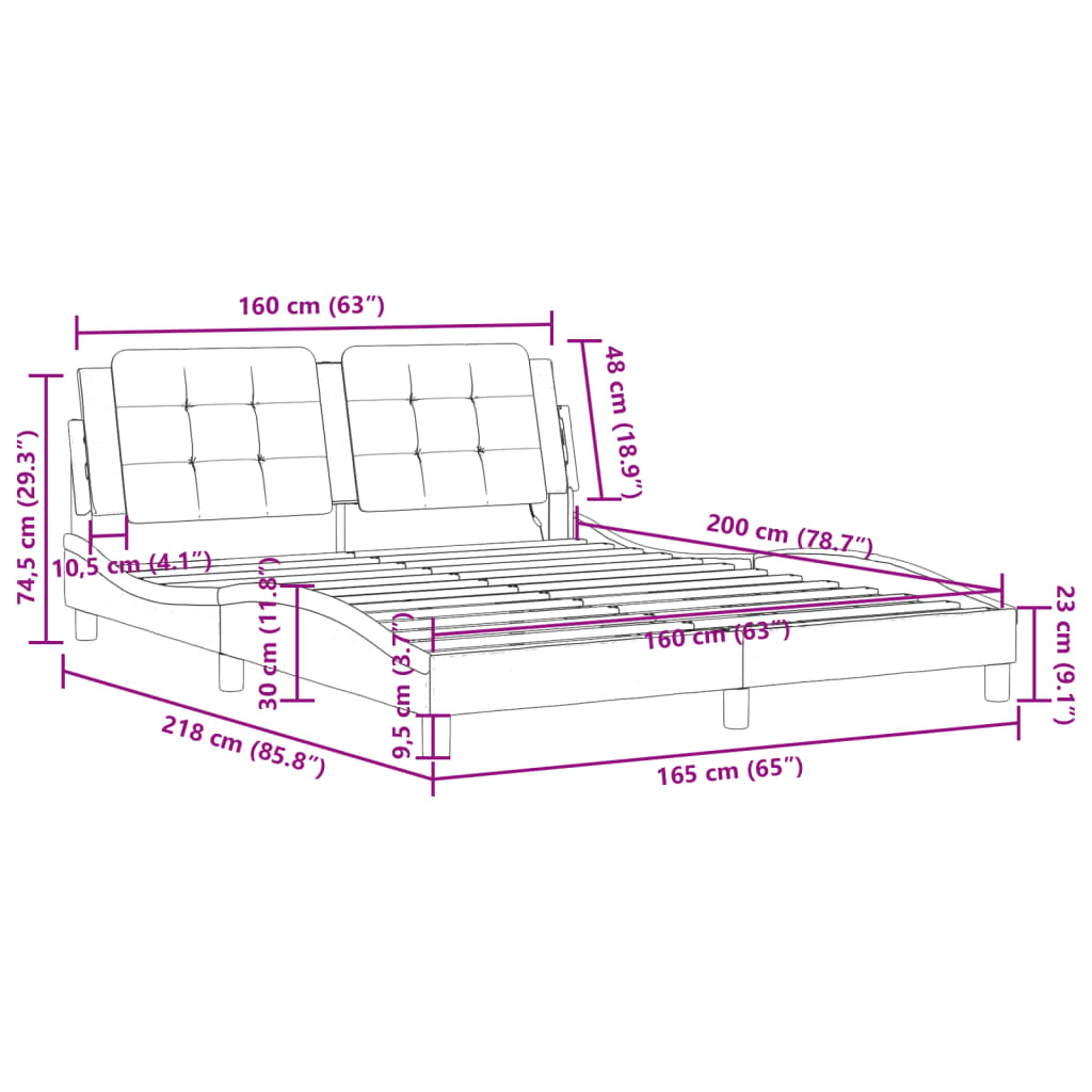 vidaXL Bedframe met LED-verlichting kunstleer grijs 160x200 cm