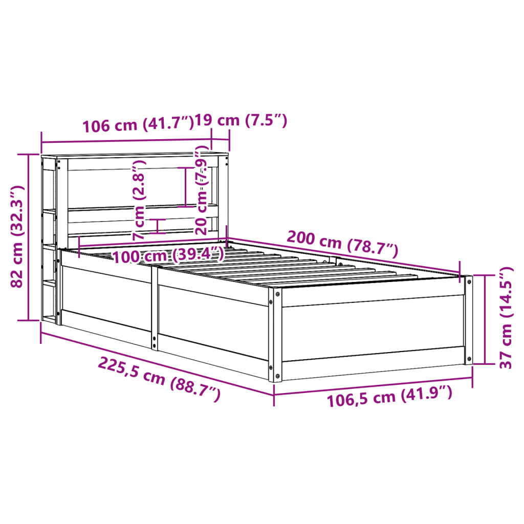 vidaXL Bedframe met hoofdeinde 100x200 cm massief grenenhout wit