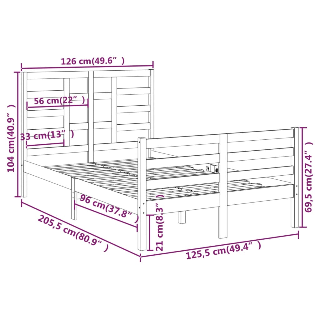 vidaXL Bedframe massief hout zwart 120x200 cm