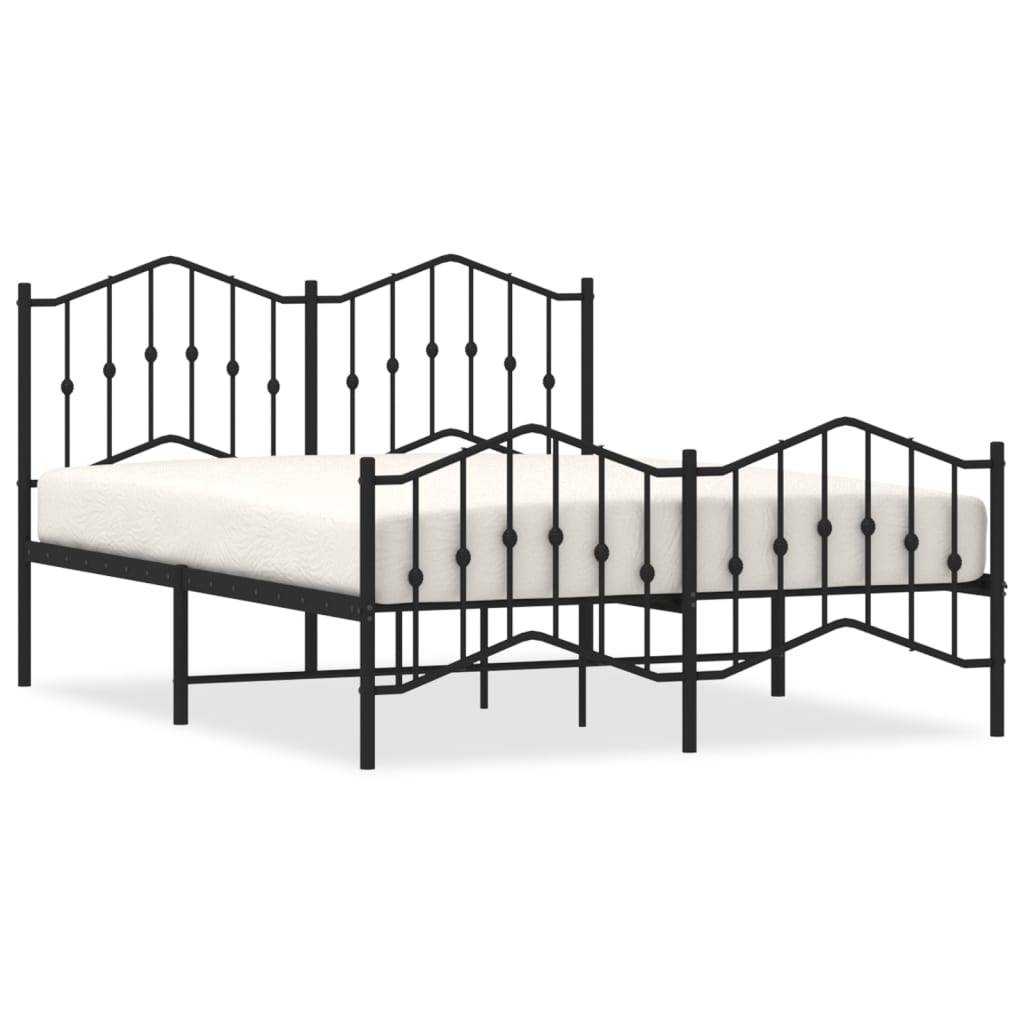 vidaXL Bedframe met hoofd- en voeteneinde metaal zwart 135x190 cm