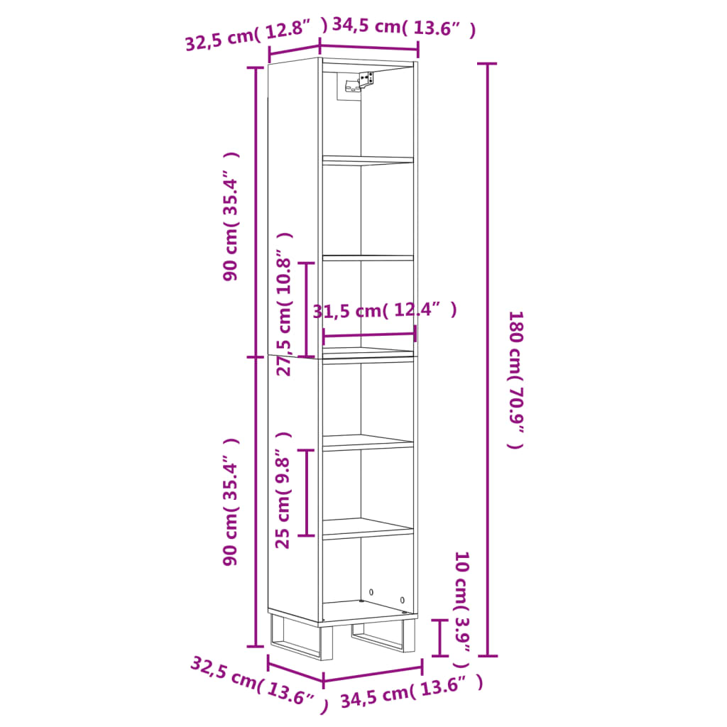 vidaXL Hoge kast 34,5x32,5x180 cm bewerkt hout betongrijs