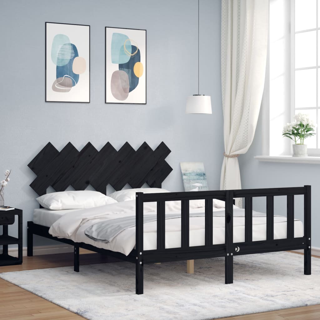 vidaXL Bedframe met hoofdbord massief hout zwart