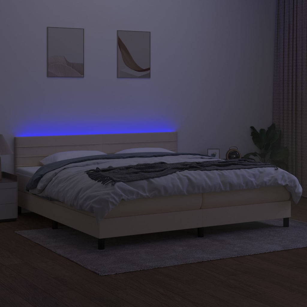 vidaXL Boxspring met matras en LED stof crèmekleurig 200x200 cm