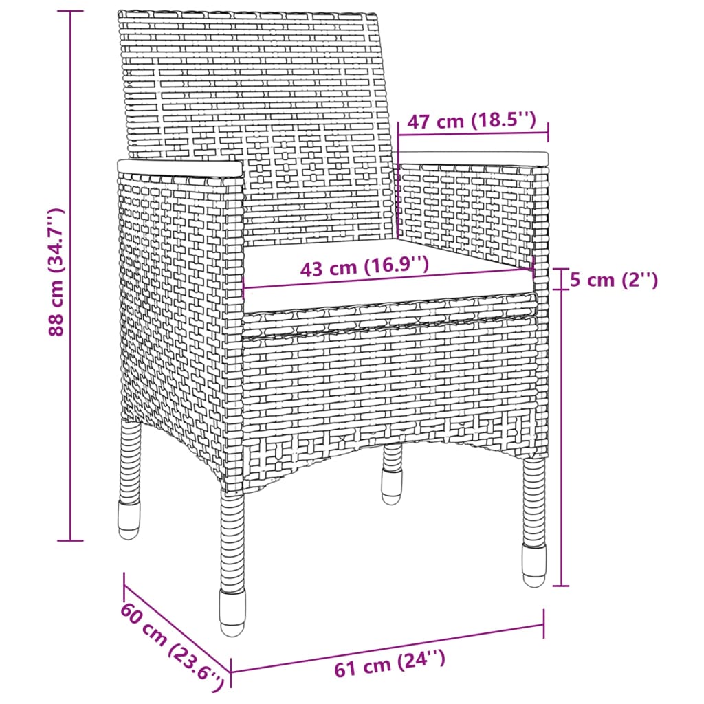 vidaXL 3-delige Tuinset met kussens poly rattan en glas