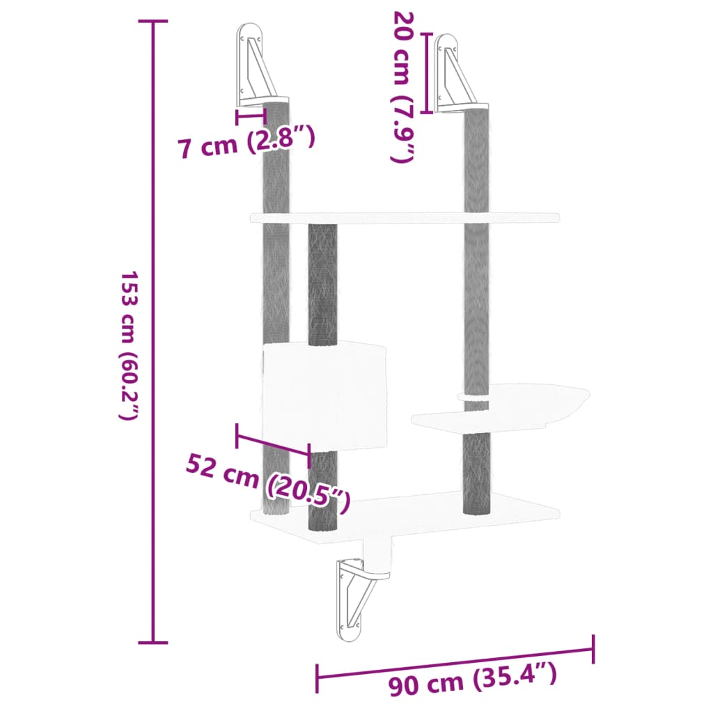 vidaXL Kattenmeubel wandgemonteerd met krabpaal 153 cm donkergrijs