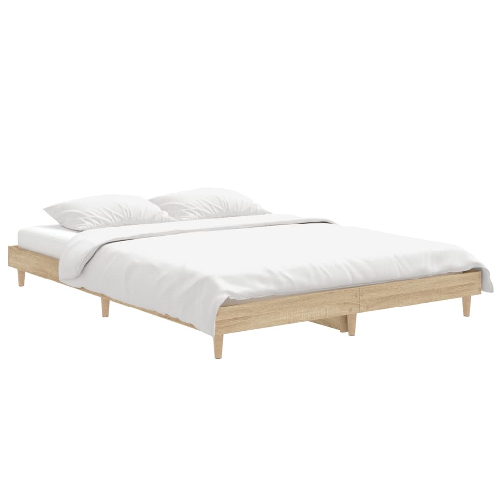 vidaXL Bedframe bewerkt hout sonoma eikenkleurig 135x190 cm