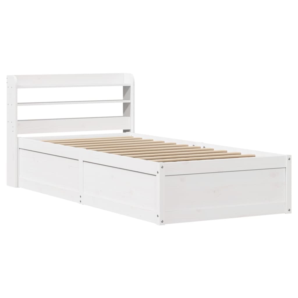 vidaXL Bedframe met hoofdbord massief grenenhout wit 90x200 cm