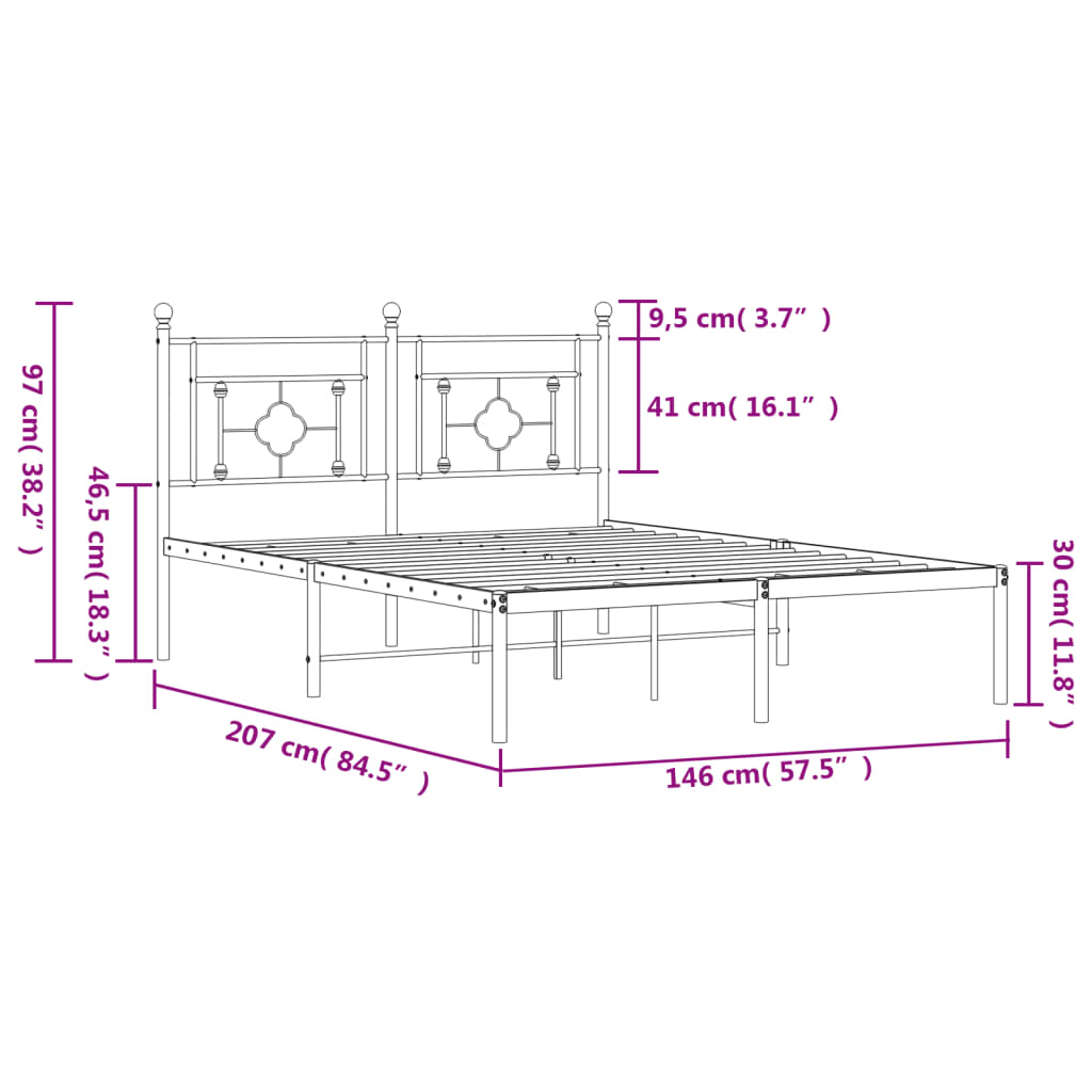 vidaXL Bedframe met hoofdbord metaal zwart 140x200 cm