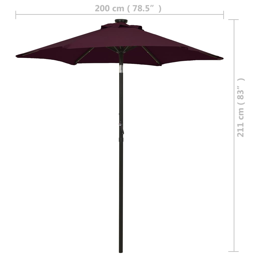 vidaXL Parasol met LED-verlichting 200x211 cm aluminium bordeauxrood