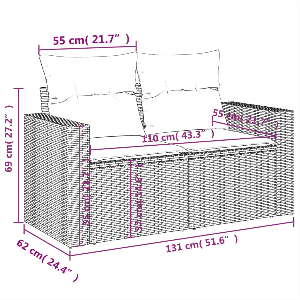 vidaXL 9-delige Loungeset met kussens poly rattan gemengd beige