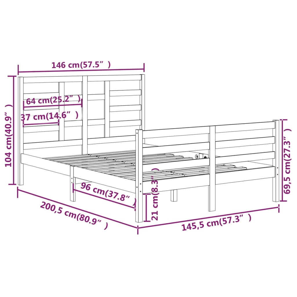 vidaXL Bedframe massief hout wit 140x200 cm