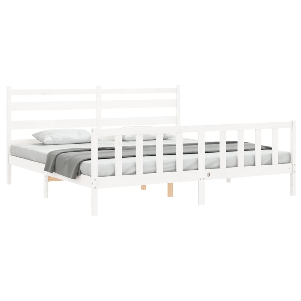 vidaXL Bedframe met hoofdbord massief hout wit 180x200 cm