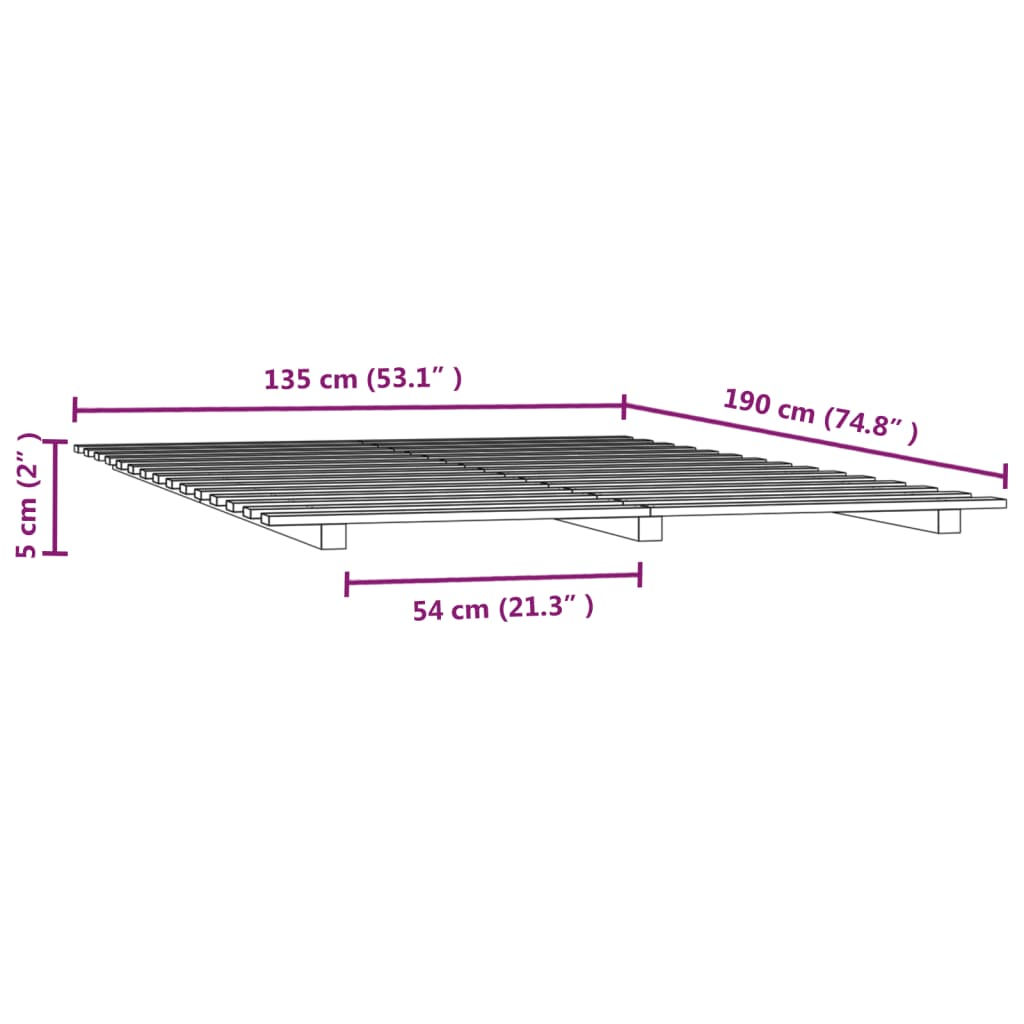 vidaXL Bedframe massief grenenhout grijs 135x190 cm