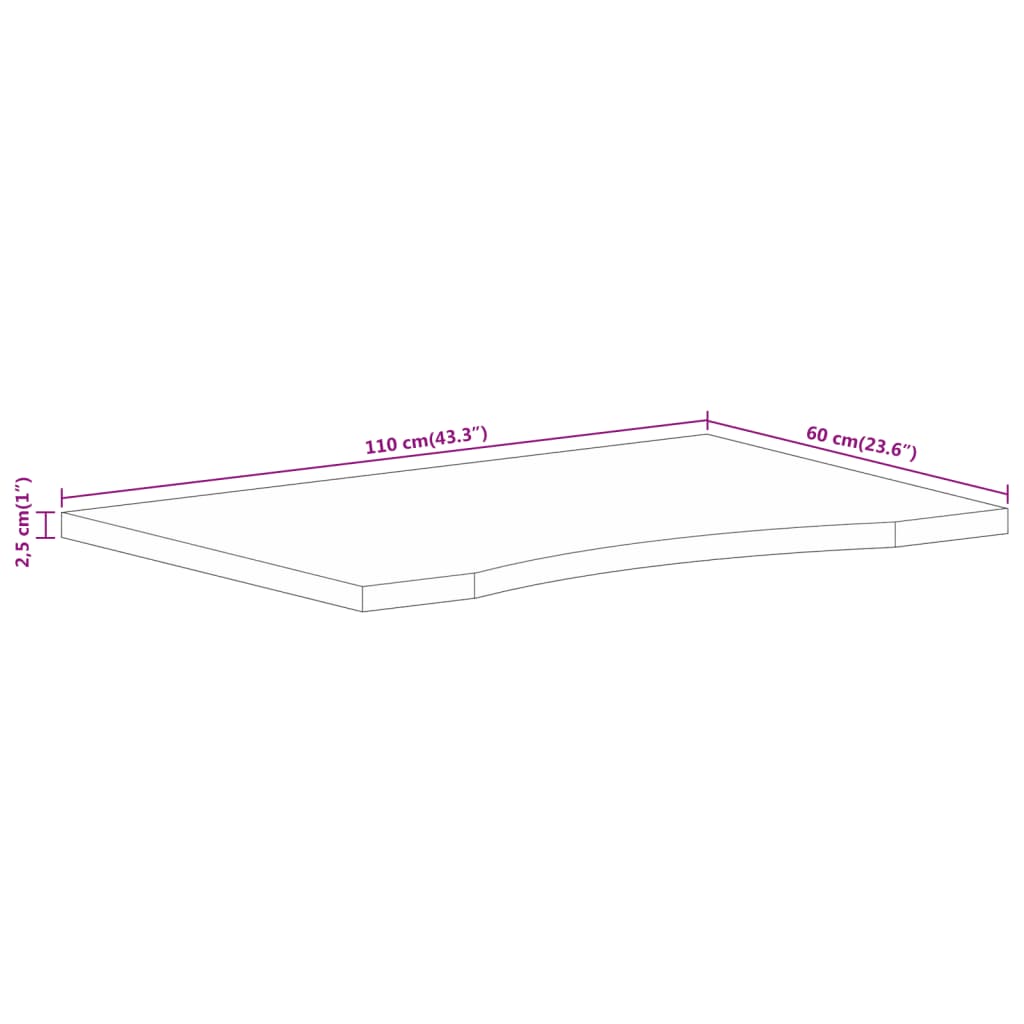 vidaXL Bureaublad met ronding 110x60x2,5 cm massief ruw mangohout