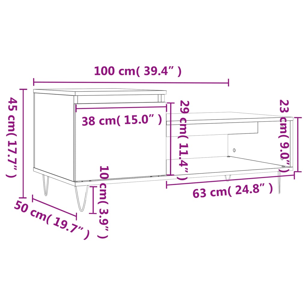 vidaXL Salontafel 100x50x45 cm bewerkt hout gerookt eikenkleurig