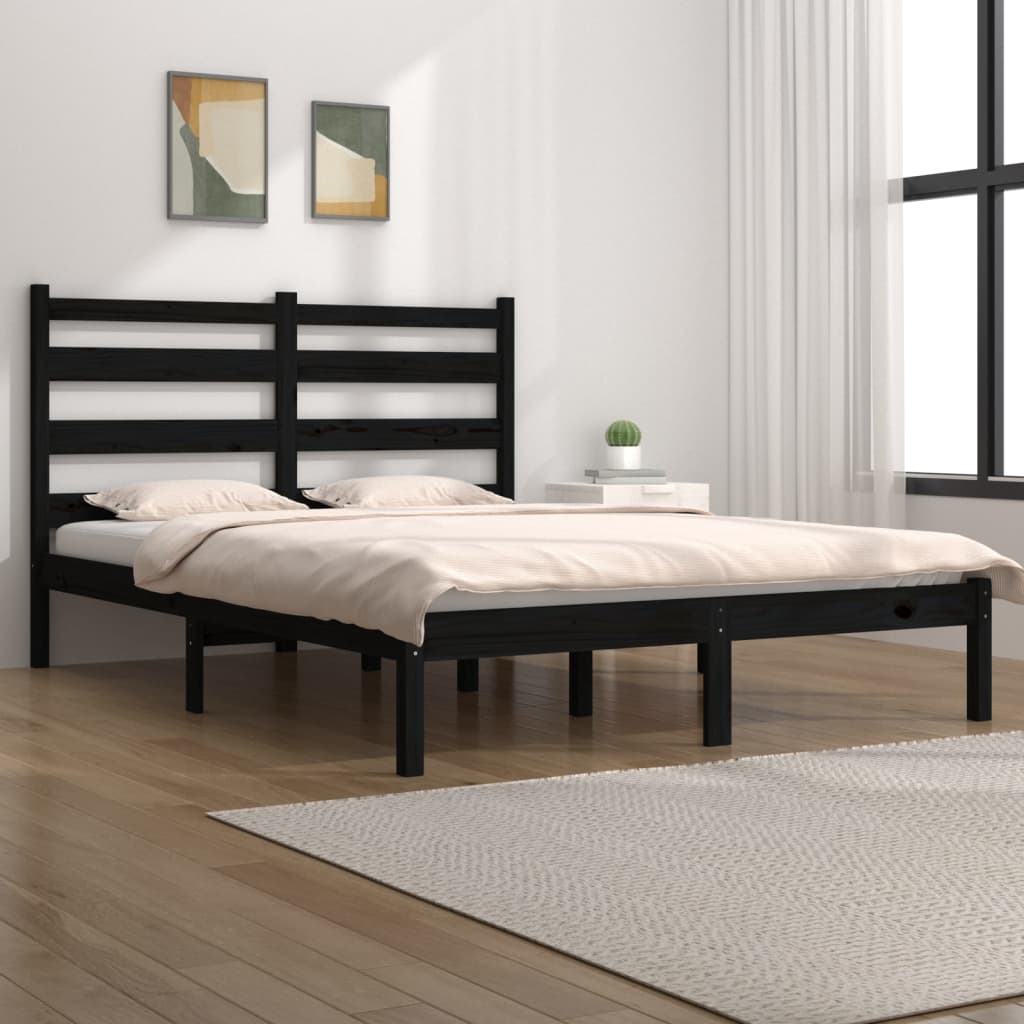 vidaXL Bedframe massief grenenhout zwart 180x200 cm