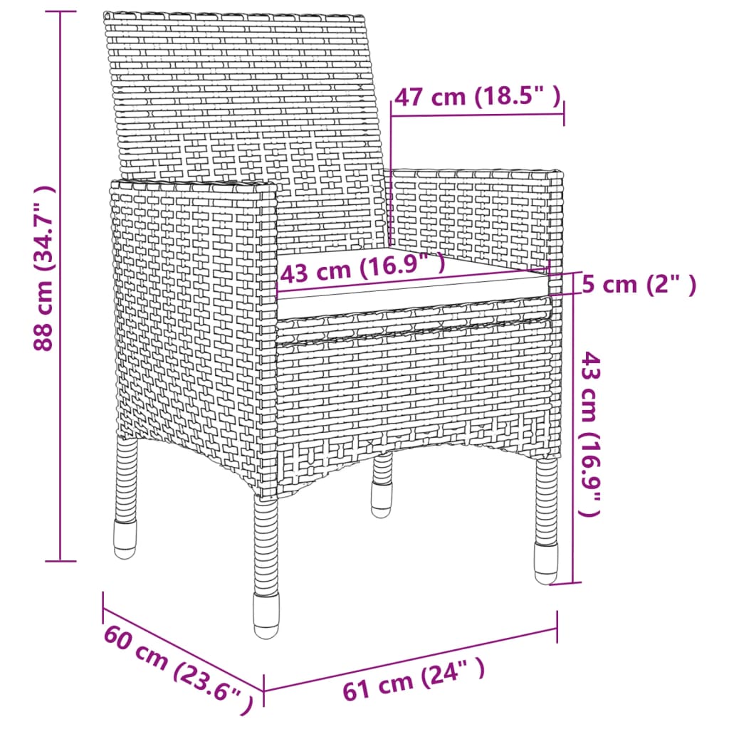 vidaXL 7-delige Tuinset met kussens poly rattan zwart