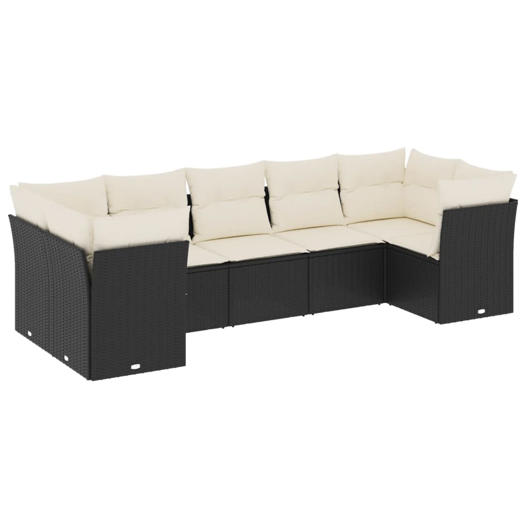 vidaXL 7-delige Loungeset met kussens poly rattan zwart