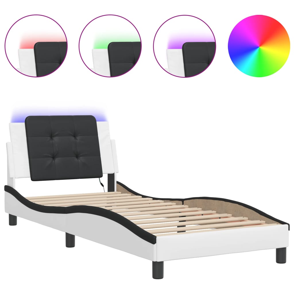 vidaXL Bedframe met LED-verlichting kunstleer wit en zwart 80x200 cm