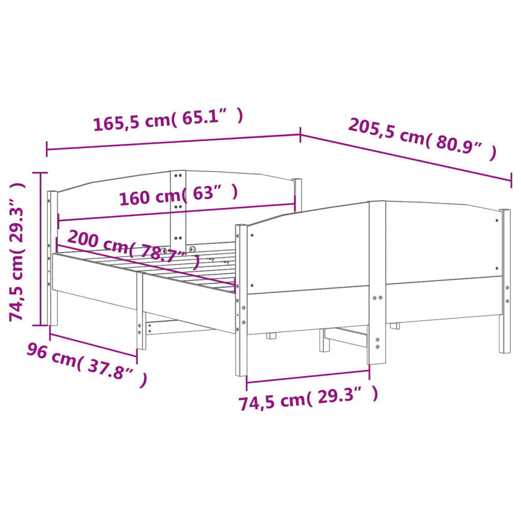 vidaXL Bedframe zonder matras massief grenenhout 160x200 cm