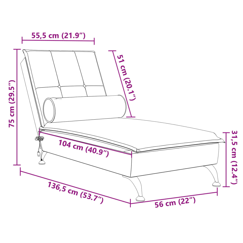 vidaXL Massage chaise longue met bolster fluweel zwart