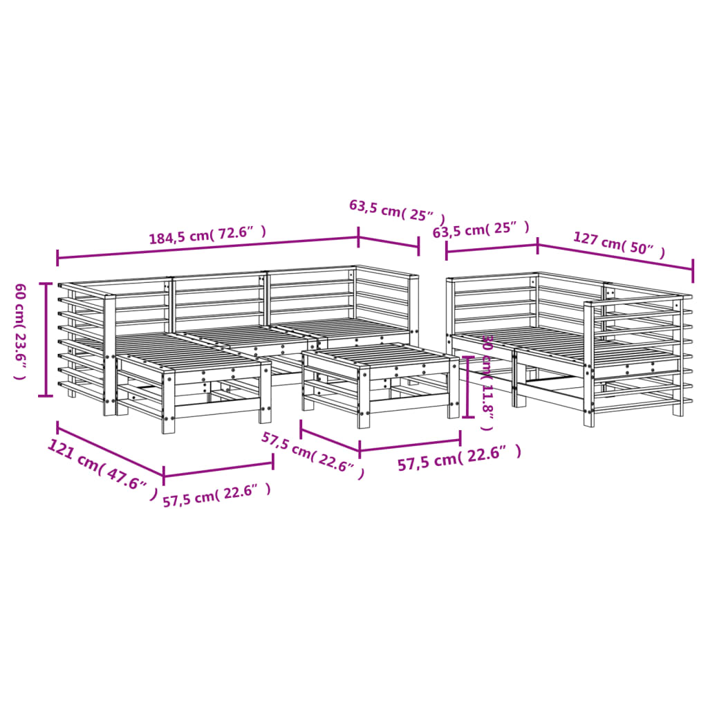 vidaXL 7-delige Loungeset massief grenenhout grijs