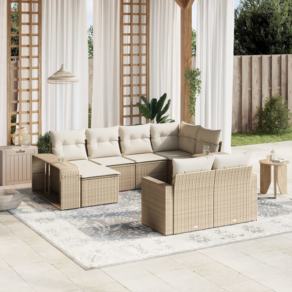 vidaXL 10-delige Loungeset met kussens poly rattan beige