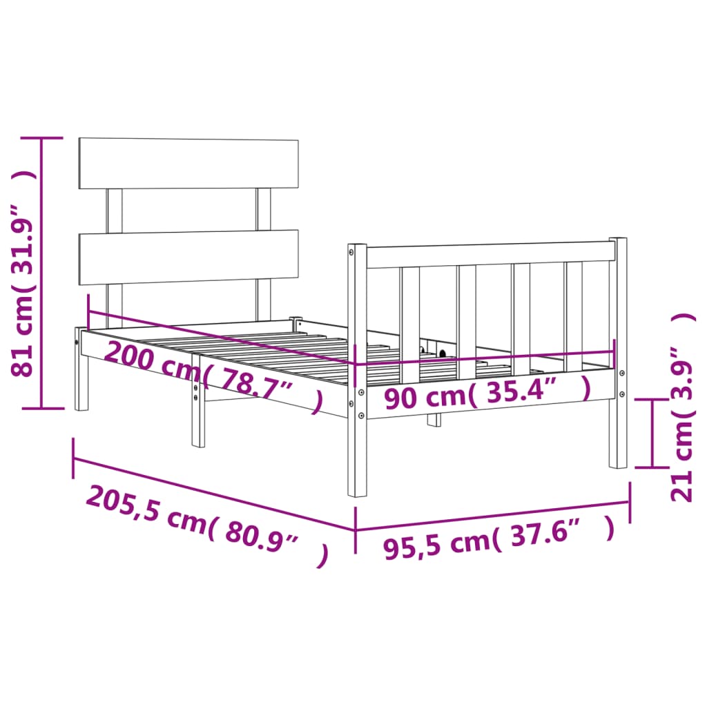 vidaXL Bedframe zonder matras massief grenenhout wit 90x200 cm