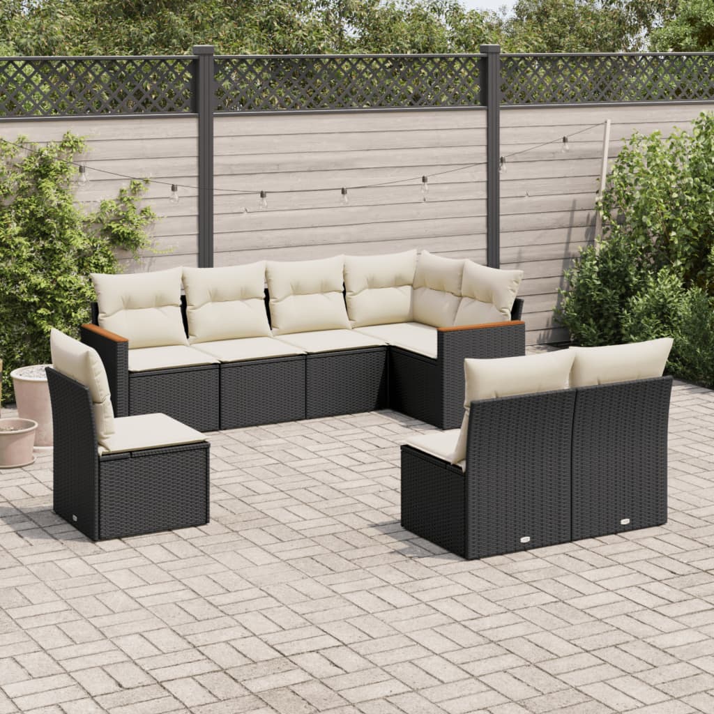 vidaXL 8-delige Loungeset met kussens poly rattan zwart