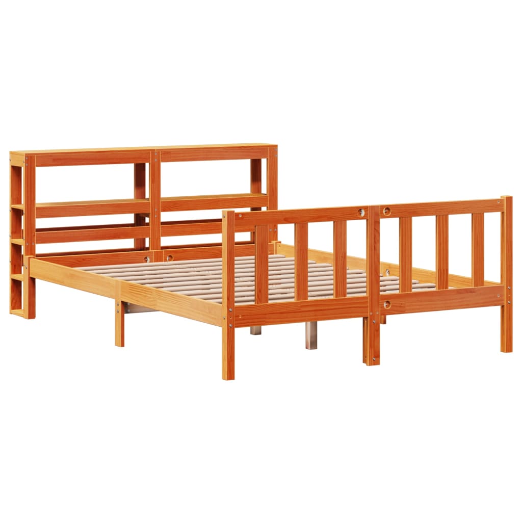 vidaXL Bedframe met hoofdbord grenenhout wasbruin 140x200 cm