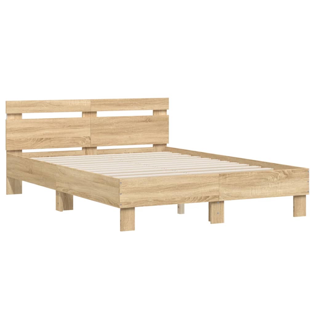 vidaXL Bedframe met hoofdeinde en LED sonoma eikenkleurig 120x190 cm