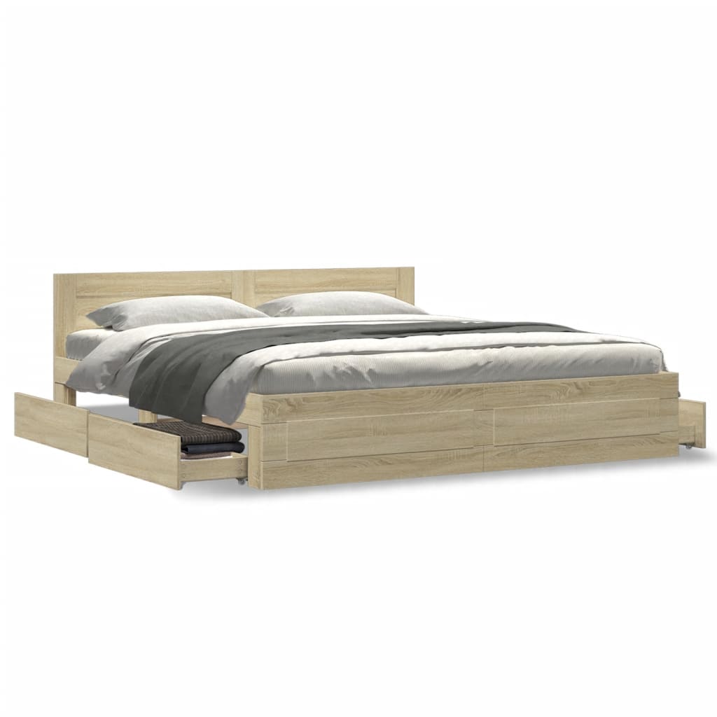 vidaXL Bedframe met hoofdeinde bewerkt hout sonoma eiken 200x200 cm