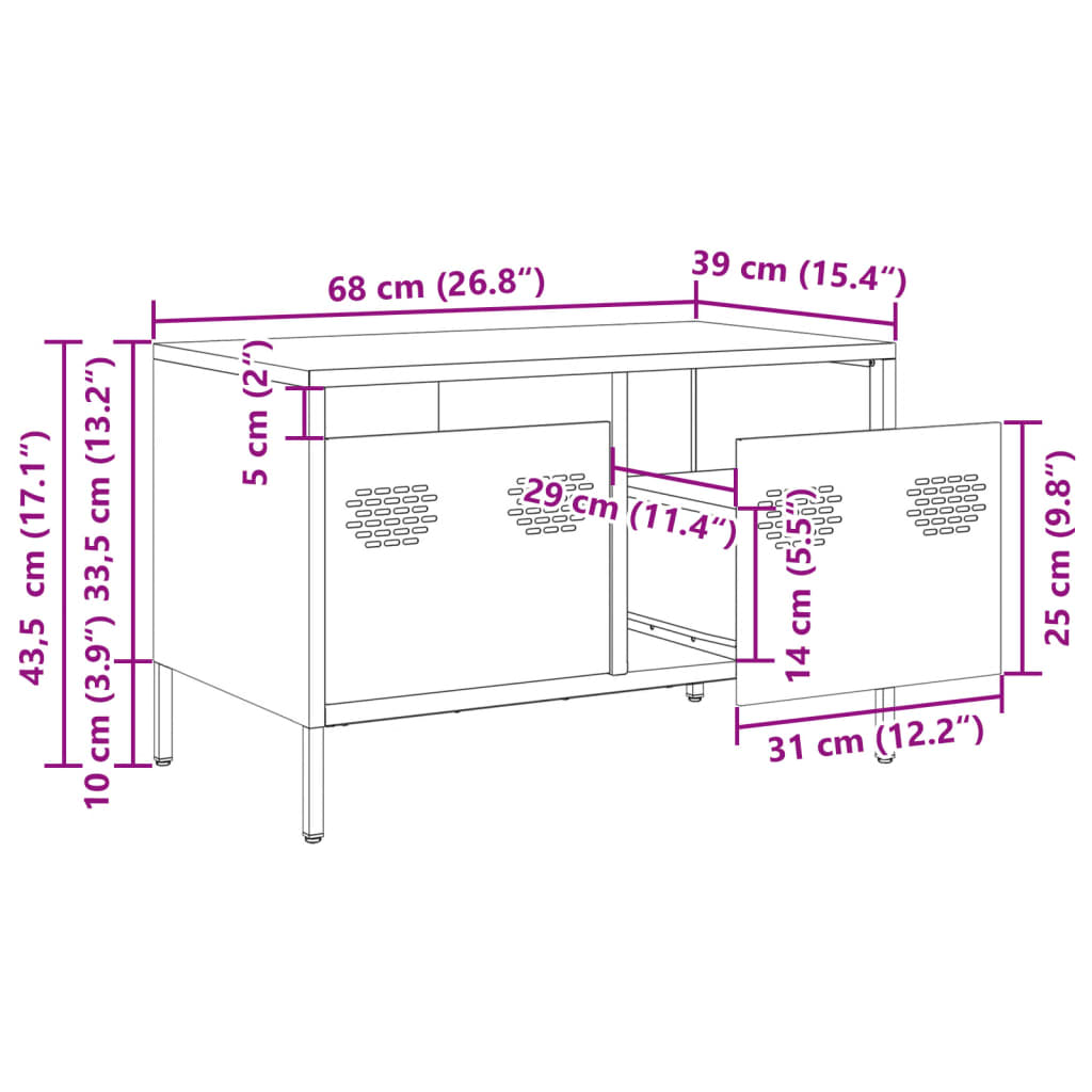 vidaXL Tv-meubel 68x39x43,5 cm koudgewalst staal zwart