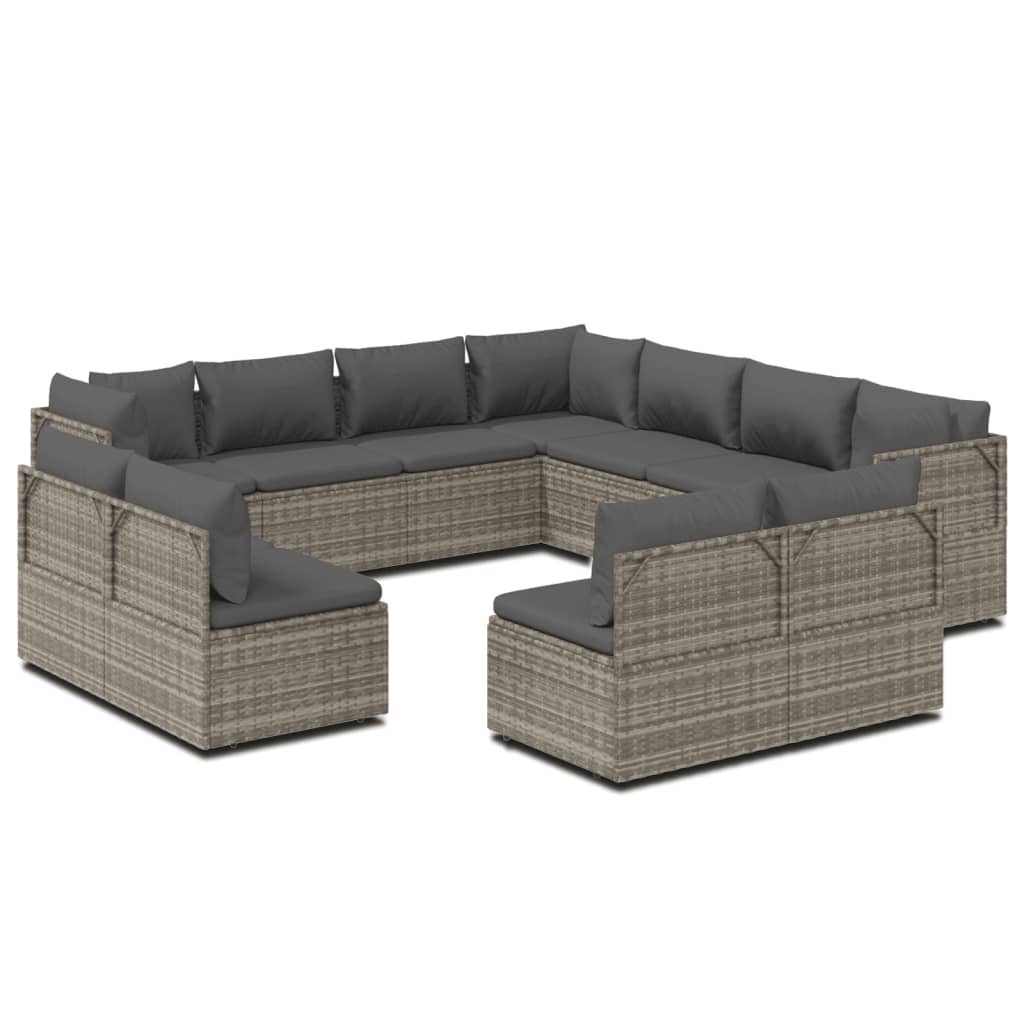 vidaXL 11-delige Loungeset met kussens poly rattan grijs