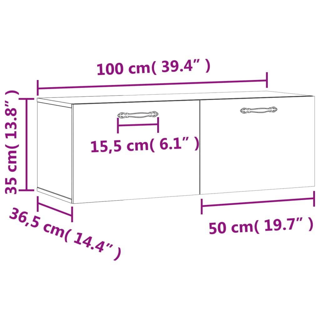 vidaXL Wandkast 100x36,5x35 cm bewerkt hout betongrijs