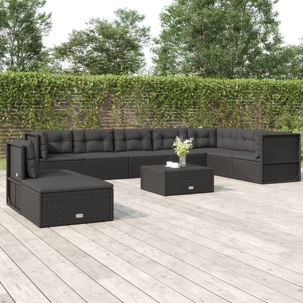 vidaXL 9-delige Loungeset met kussens poly rattan zwart