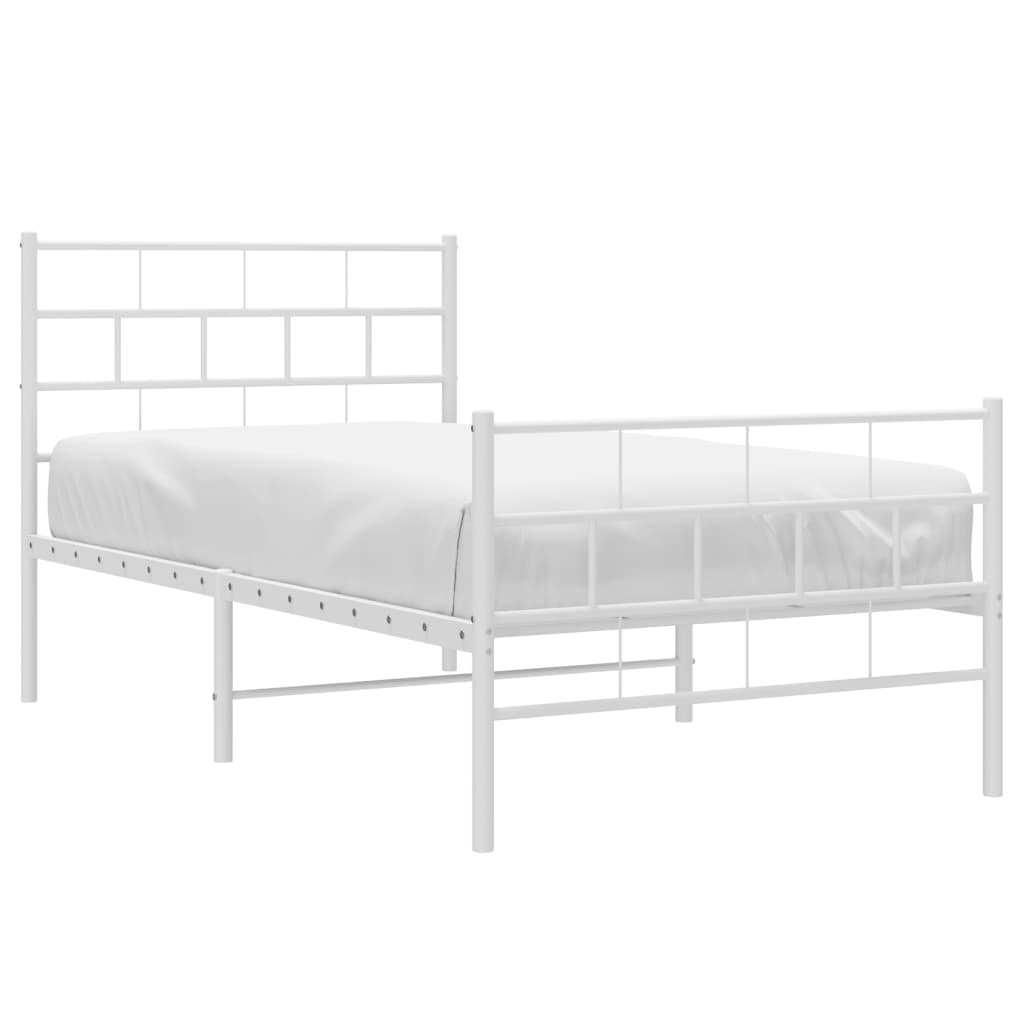 vidaXL Bedframe met hoofd- en voeteneinde metaal wit 75x190 cm