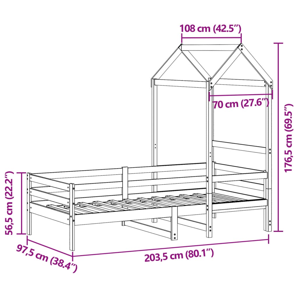 vidaXL Slaapbank met huisje 90x200 cm massief grenenhout