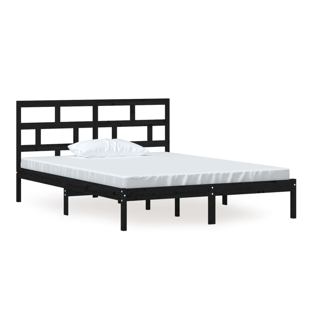 vidaXL Bedframe massief hout zwart 150x200 cm