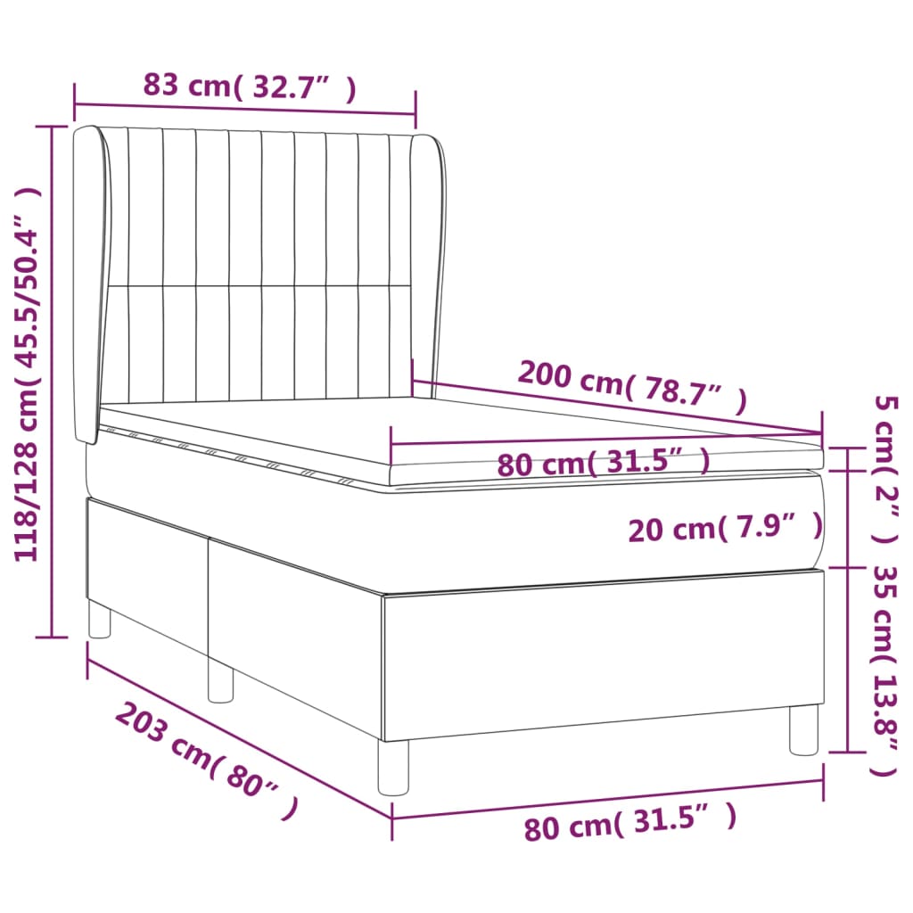 vidaXL Boxspring met matras stof donkerbruin 80x200 cm