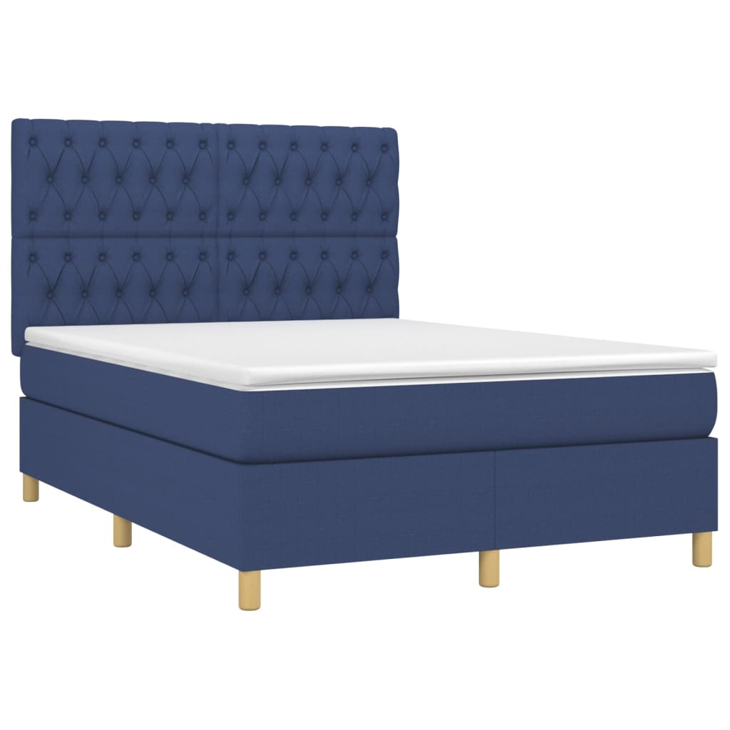 vidaXL Boxspring met matras stof blauw 140x190 cm