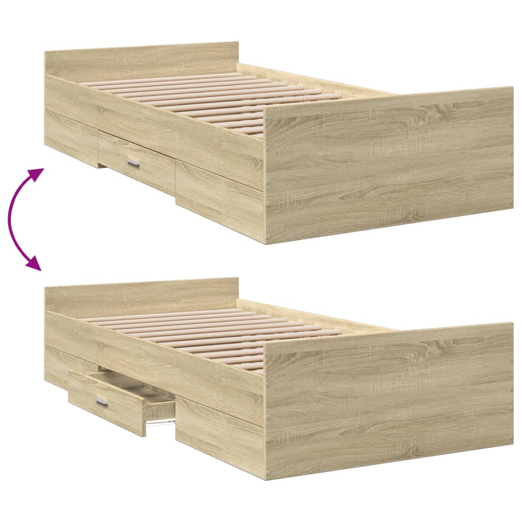 vidaXL Bedframe met lades bewerkt hout sonoma eikenkleurig 75x190 cm