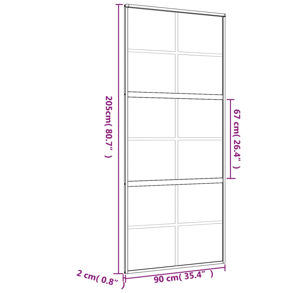 vidaXL Schuifdeur 90x205 cm helder ESG-glas en aluminium goudkleurig