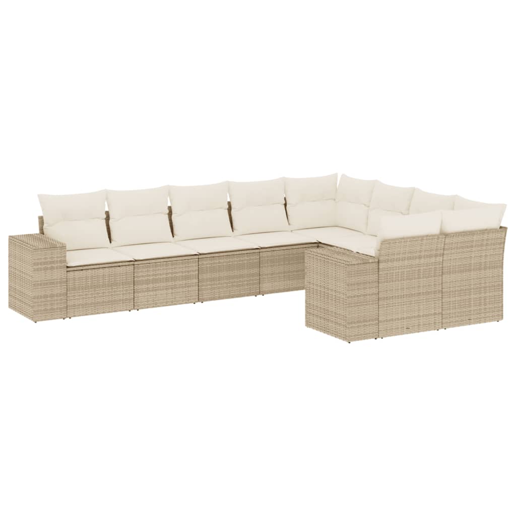 vidaXL 9-delige Loungeset met kussens poly rattan beige