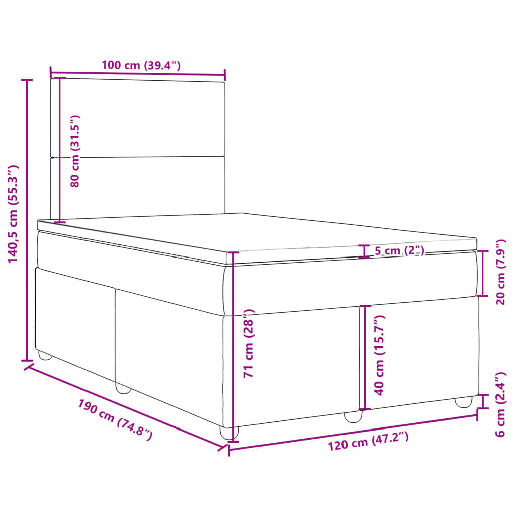 vidaXL Boxspring met matras stof donkergrijs 120x190 cm