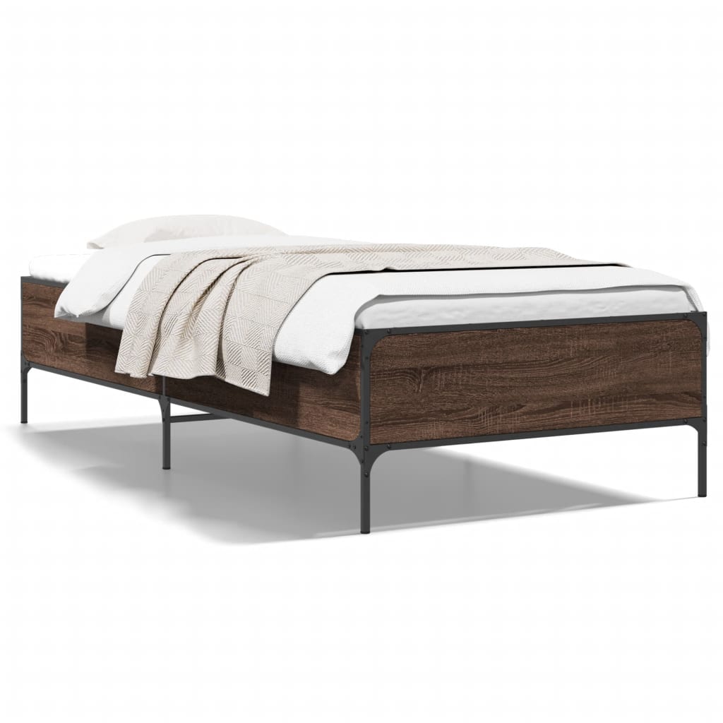 vidaXL Bedframe bewerkt hout en metaal bruin eikenkleurig 75x190 cm