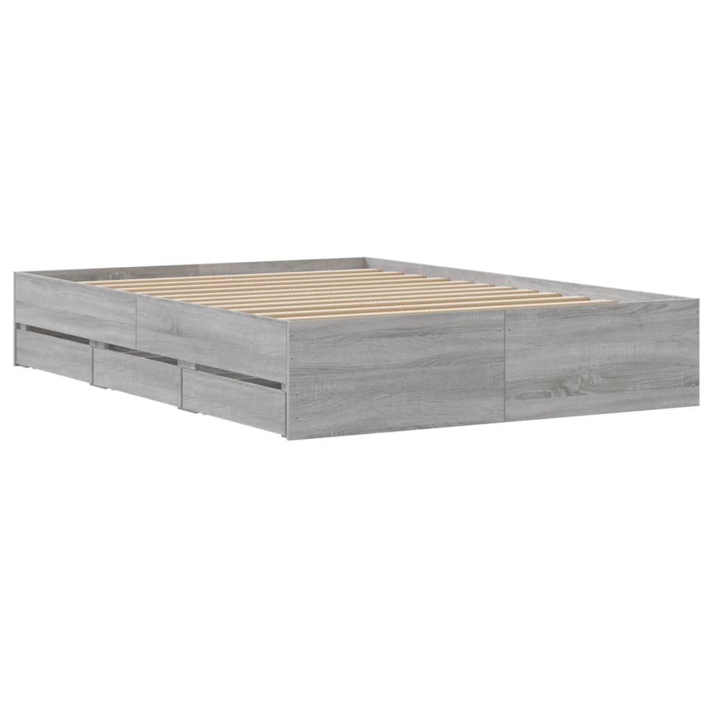 vidaXL Bedframe met lades bewerkt hout grijs sonoma eiken 135x190 cm