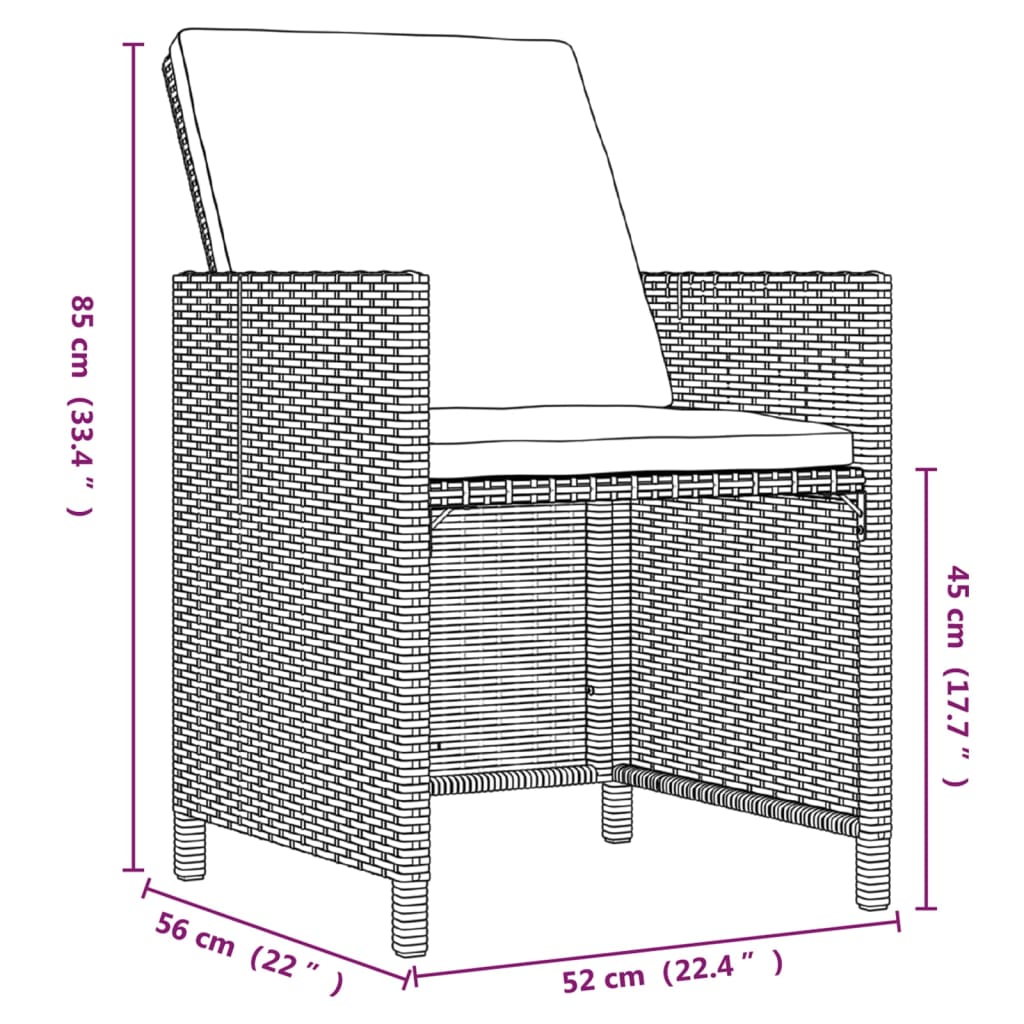 vidaXL 21-delige Tuinset met kussens poly rattan zwart